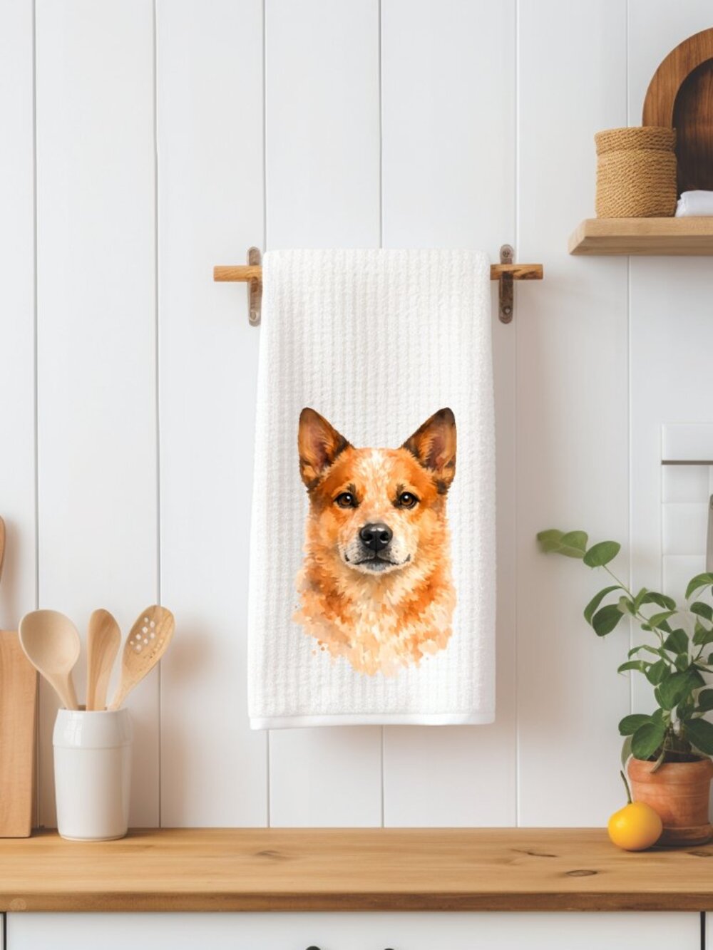 Red Heeler / Australian Cattle Dog Waffle Weave Decorative Kitchen Tea Towel